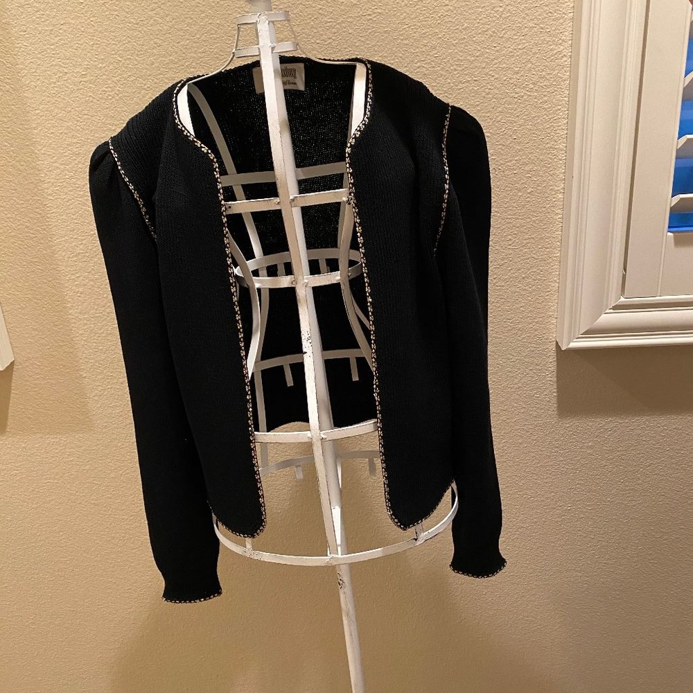 Black St John Knit Sweater Jacket w/ Gold Edge